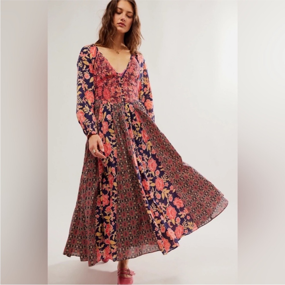 FREE PEOPLE NAVY BLUE FLORAL A NEW WAY MAXI DRESS OB1910799 SIZE S